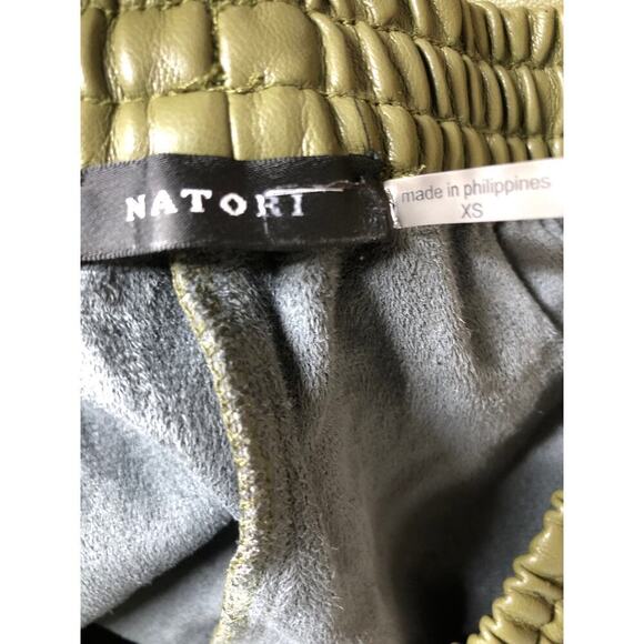Natori Faux Leather Joggers Pants Pull On Elastic Drawstring Waist Olive XS - Picture 5 of 10